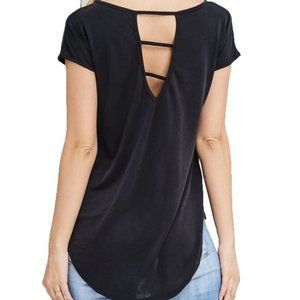 Cutout Back High Low Blouse Cap Sleeve